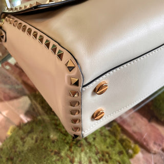 VALENTINO White Rockstud Leather Top Handle