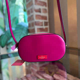 VALENTINO V Logo Walk Fuchsia Leather Crossbody Bag