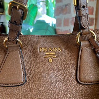 PRADA Brown Vitello Daino Leather Tote