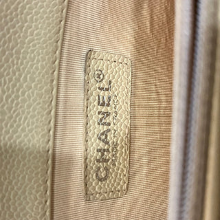 CHANEL CC Tote Cream Quilted Caviar Leather Vintage Tote Bag
