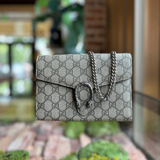 GUCCI Mini Dionysus Wallet on Chain Beige GG Supreme Monogram Crossbody