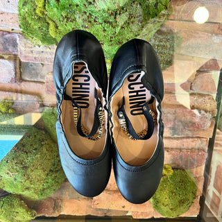 MOSCHINO Nappa Leather Logo Lettering Ballet Flats SZ39(9US) TS3931