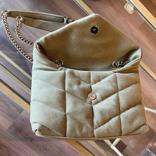 SAINT LAURENT Loulou Puffer Quilted Mini Green Shoulder Bag