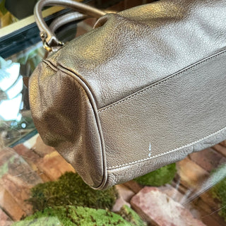 FERRAGAMO Metallic Champagne Leather Shoulder Bag