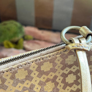 CELINE Metallic Gold Suede Leather Vintage Shoulder Bag
