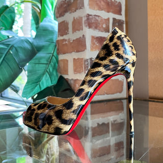 CHRISTIAN LOUBOUTIN Very Prive 120 Leopard Print Patent Peep Toe Pumps SZ35(5US)