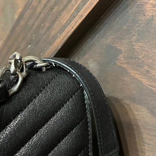 SAINT LAURENT YSL College Black Sheepskin Matelassé Chevron Monogram Shoulder Bag
