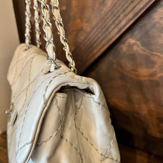 CHANEL Cream Expandable Calfskin Ligne Flap Shoulder Bag ADI11205