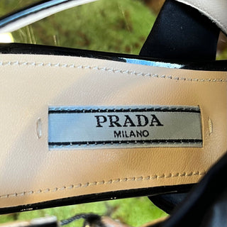 PRADA Black Patent Leather Pointed Toe Sling Backs w/bow SZ 36.5 (6.5 US)