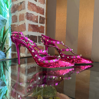 VALENTINO Pink Leather Rockstud Sequin Heels SZ 41 (US 11)