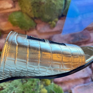 GIVENCHY 4G Cut Out Gold Metallic Leather Slip On Sandals SZ 39 (9 US)
