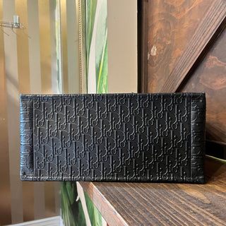 CHRSITIAN DIOR Black Embossed Logo Calfskin  Medium Book Tote