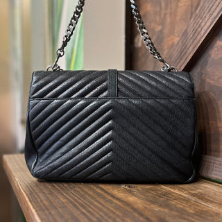 SAINT LAURENT YSL College Black Sheepskin Matelassé Chevron Monogram Shoulder Bag