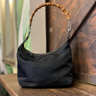 GUCCI Bamboo Black Nylon Shoulder Bag