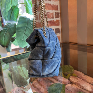SAINT LAURENT Puffer Small Quilted Denim Shoulder Bag