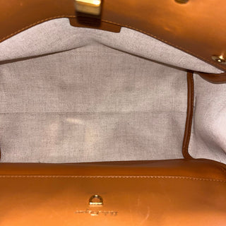 FERRAGAMO The Studio Medium Beige Brown Canvas Calfskin Gancini Tote Bag