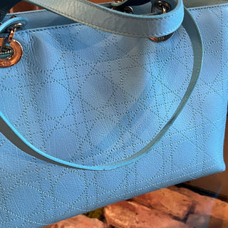 CHRISTIAN DIOR Medium Light Blue Cannage Vintage Tote