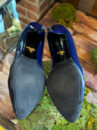 PRADA Blue Patent Leather Bow Pumps