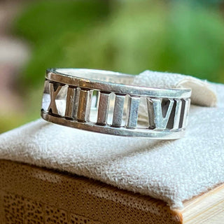 TIFFANY&CO 925 Sterling Silver Roman Numeral Atlas Ring SZ6.75
