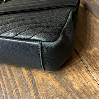 SAINT LAURENT YSL College Black Sheepskin Matelassé Chevron Monogram Shoulder Bag