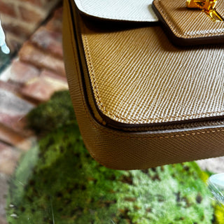 PRADA Saffiano Pattina Caramel Talco Crossbody