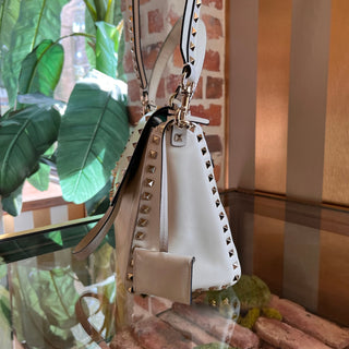 VALENTINO White Rockstud Leather Top Handle