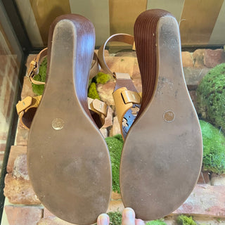 TORY BURCH Tan Leather Zoey Ankle Wedges SZ 38 (8 US)