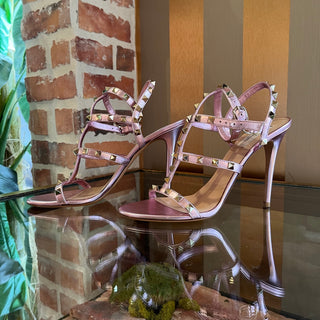 VALENTINO Light Pink Metallic Leather Rockstud Heels SZ 40 (US 10)