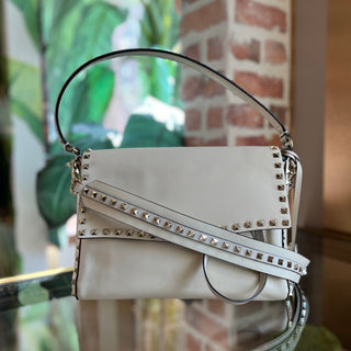VALENTINO White Rockstud Leather Top Handle