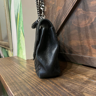 SAINT LAURENT YSL College Black Sheepskin Matelassé Chevron Monogram Shoulder Bag