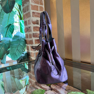 FERRAGAMO Metallic Purple Leather Woven Gancini Hobo Bag