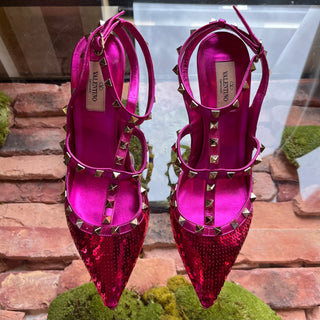 VALENTINO Pink Leather Rockstud Sequin Heels SZ 41 (US 11)