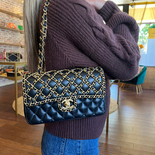 CHANEL Double Flap Classic Chained Lambskin Timeless Shoulder Bag