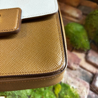 PRADA Saffiano Pattina Caramel Talco Crossbody