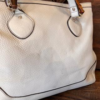 GUCCI Diana White Leather Bamboo Top Handle Tote