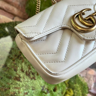 GUCCI GG Marmont White Matelassé Calfskin Crossbody Bag