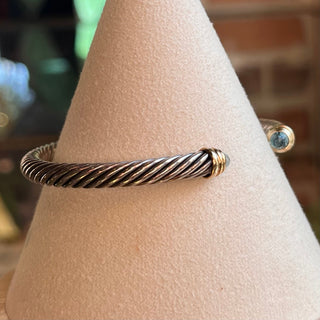 DAVID YURMAN Cable Blue Topaz 925 Sterling Silver 14K Gold 5mm Bracelet