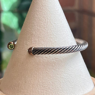 DAVID YURMAN Cable Green Peridot 925 Sterling Silver 14K Gold 5mm Bracelet