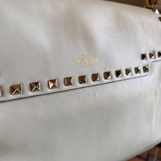 VALENTINO White Rockstud Leather Top Handle