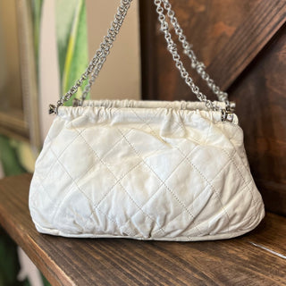 CHANEL White Accordion with Center Closure Shoulder Bag ADI11207