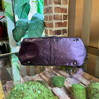 FERRAGAMO Metallic Purple Leather Woven Gancini Hobo Bag