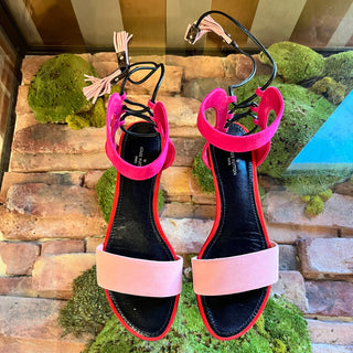LOUIS VUITTON Pink Red Suede Rita Flat Sandals SZ 36.5 (6.5 US)