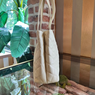 CHANEL CC Tote Cream Quilted Caviar Leather Vintage Tote Bag
