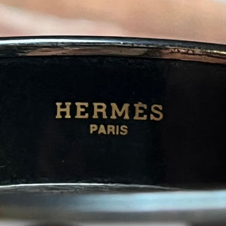 HERMES Wide Black Rim Deco Dot Print Enamel Bangle