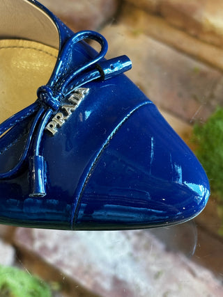 PRADA Blue Patent Leather Bow Pumps