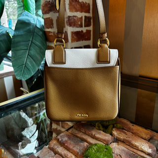 PRADA Saffiano Pattina Caramel Talco Crossbody