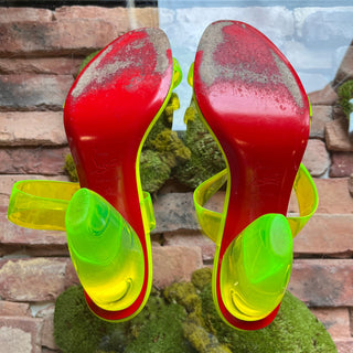 LOUBOUTIN Neon Yellow PVC Ovida Clear Sandal Heels SZ 41 (US 11)