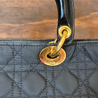 CHRISTIAN DIOR Lady Dior Large Black Nylon Cannage Tote Bag