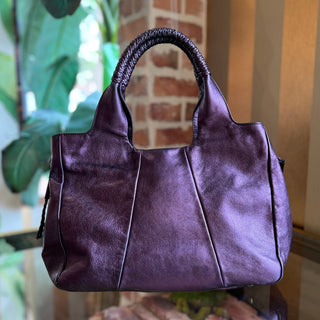 FERRAGAMO Metallic Purple Leather Woven Gancini Hobo Bag