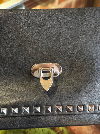 VALENTINO Black Vitello Rockstud Flap Shoulder Bag